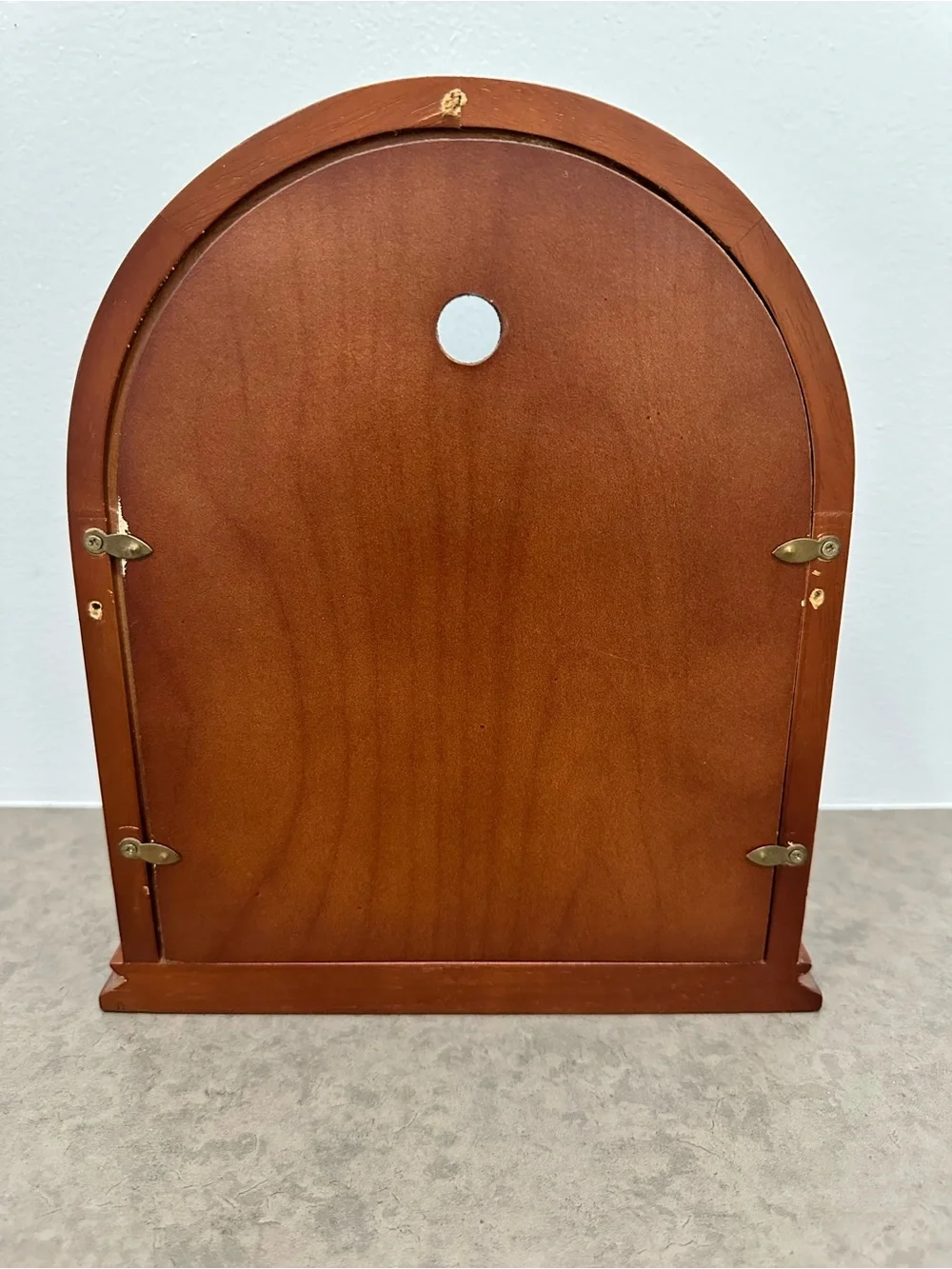 Vintage Arched Wooden Empty Clock Case or Shadow box Frame in Warm Brown Finish